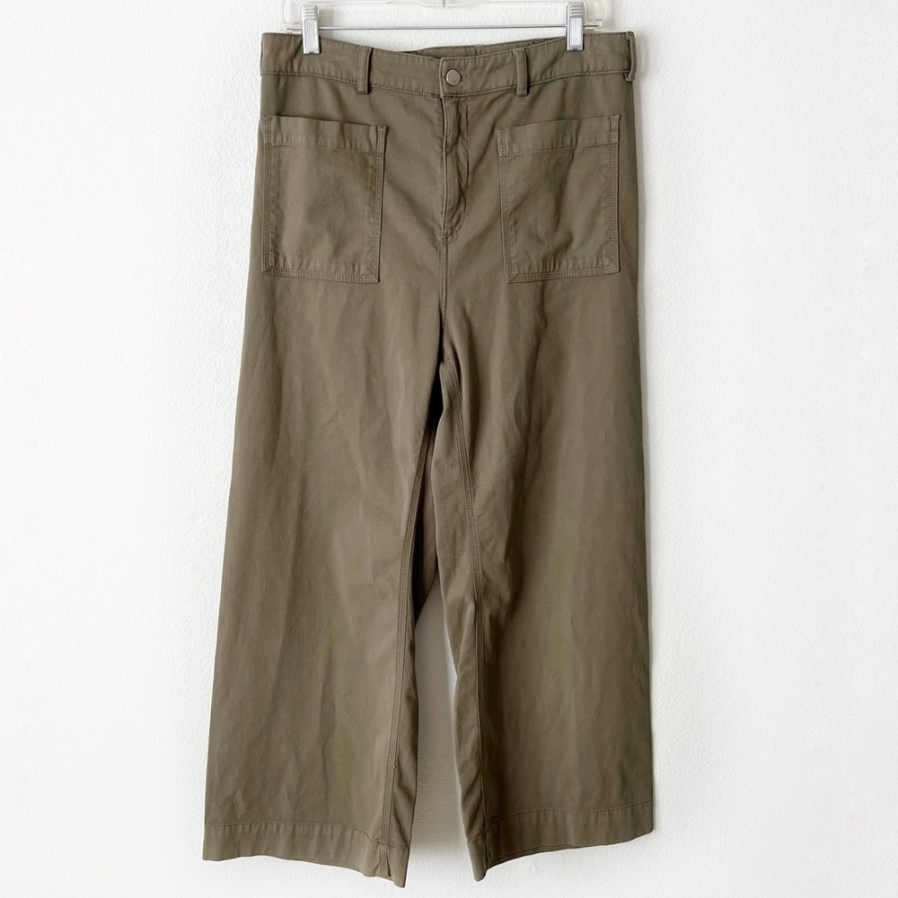 A.L.C. FINLEY WIDE LEG LACE UP BACK PALAZZO PANT OLIVE GREEN CROPPED PAN… - Picture 6 of 16